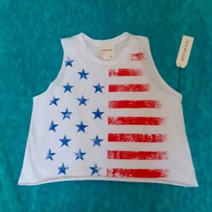 American Rebel Patriotic white tank top w/stars and stripes.
